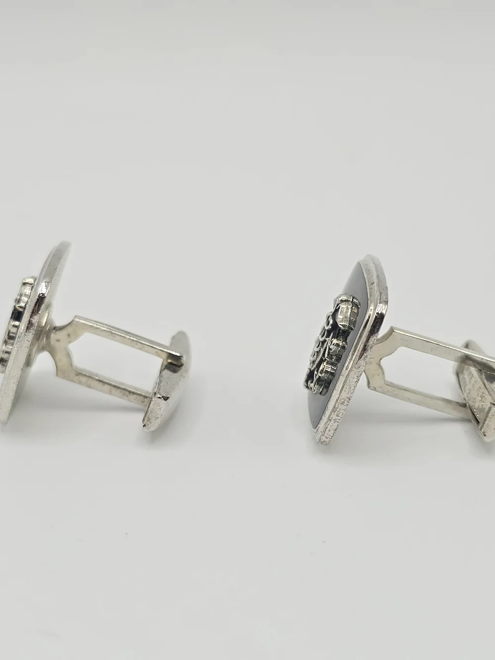 VTG Kinney U.S. Navy Medical Dept Cufflinks Silver Tone Black Enamel Bullet Back